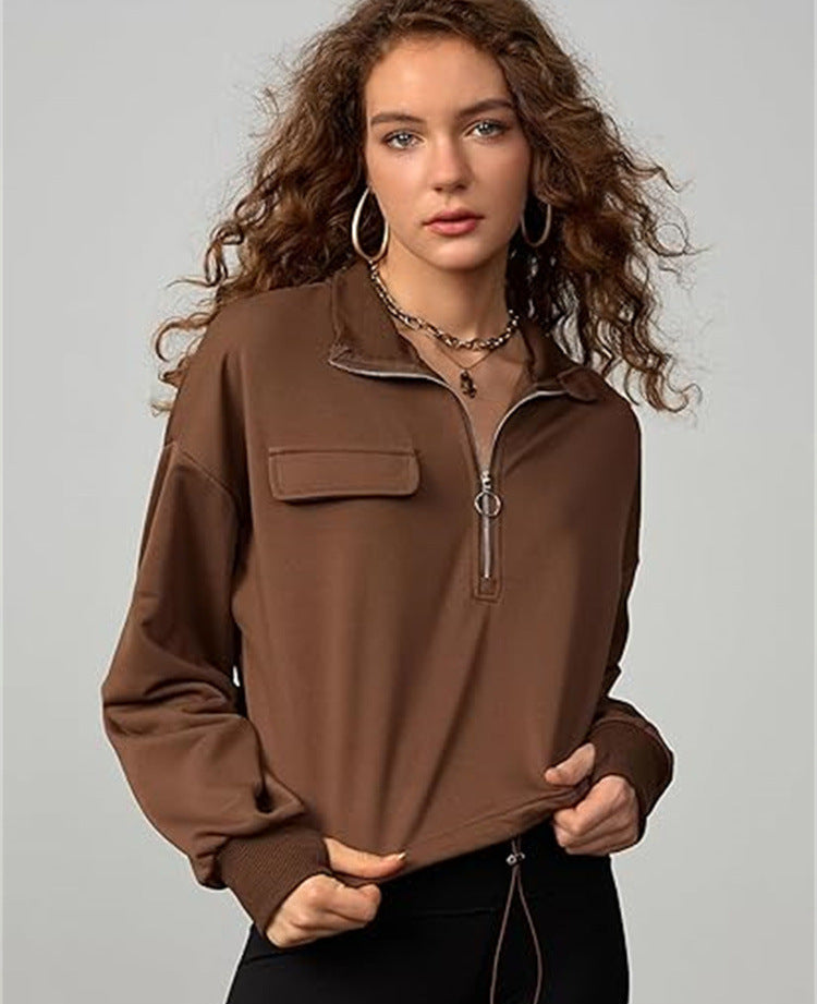 Comfortable Everyday Long Sleeve Cropped Half-Zip Sweatshirt