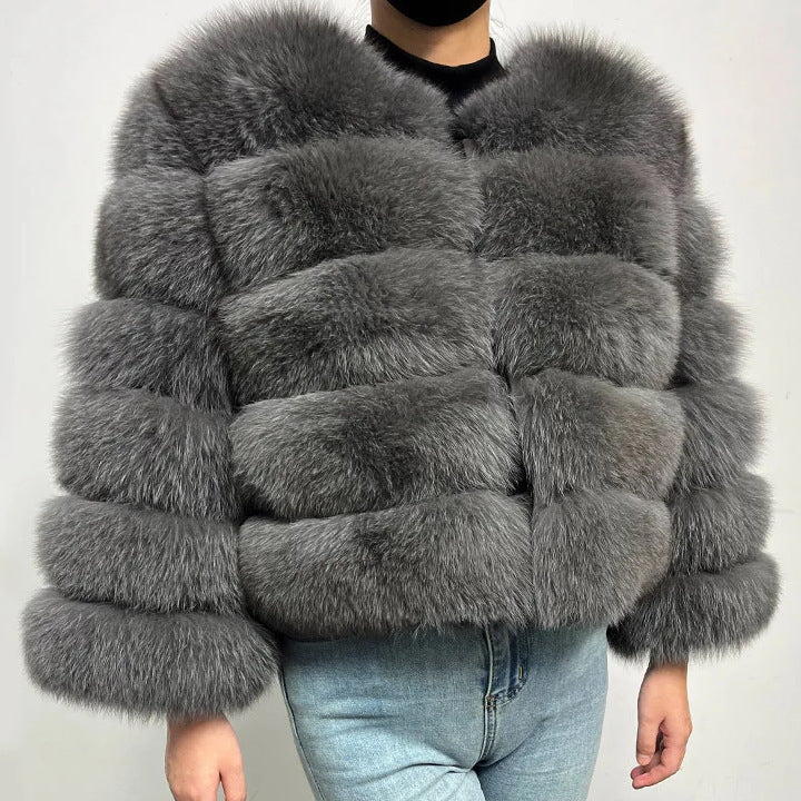 Chic Faux Fur Cropped Warm Jacket Elegant Winter Outerwear