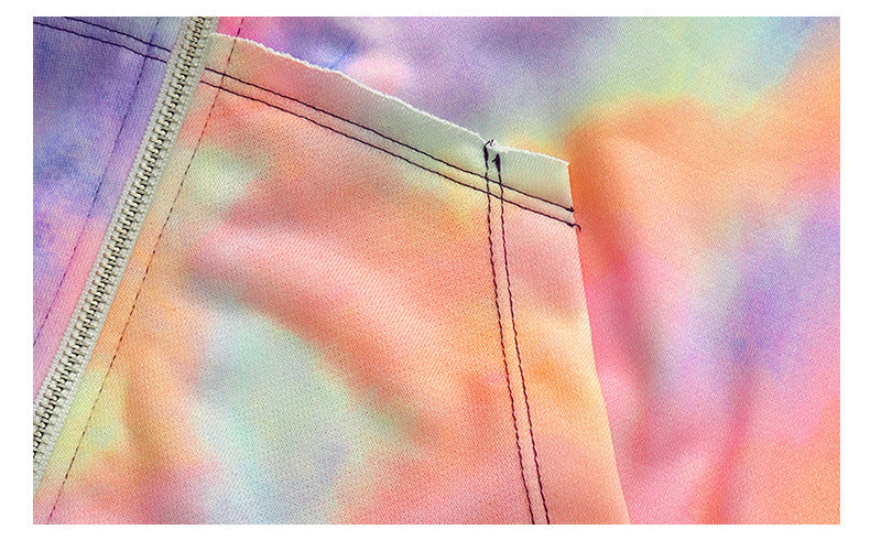 Vibrant Tie-Dye Hooded Zip-Up Top with Front Pockets