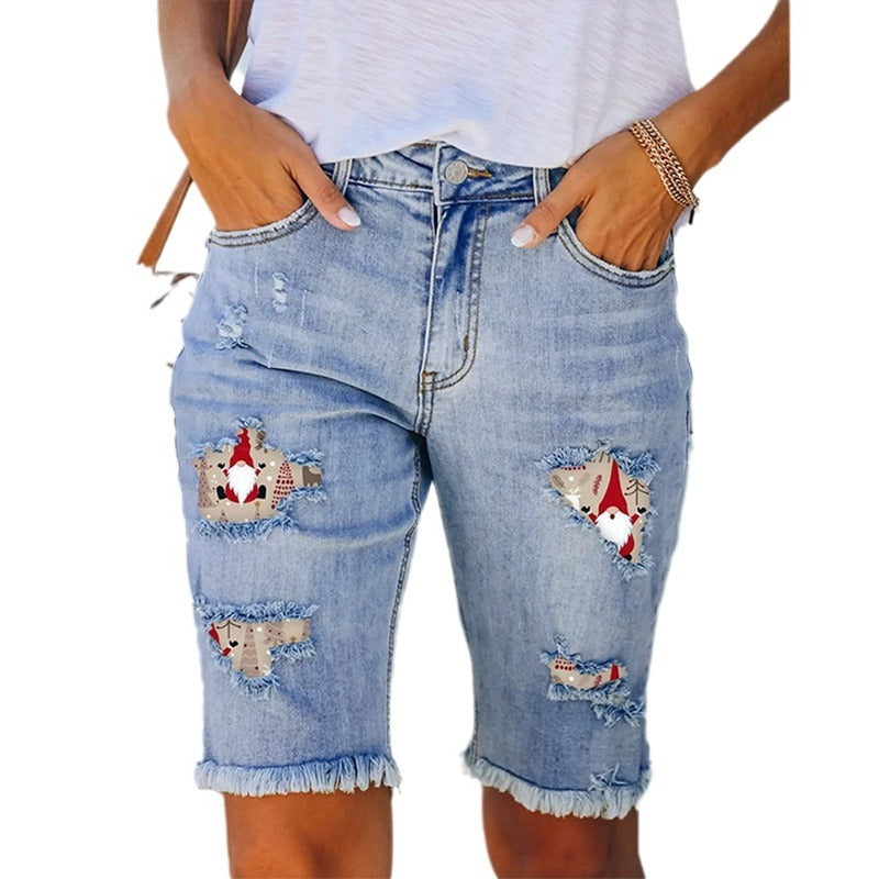 Gnome Patch Distressed Denim Bermuda Shorts