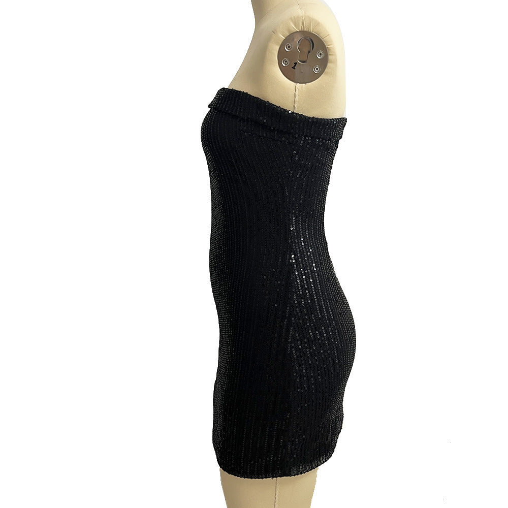 Sparkling Black Sequin Strapless Mini Dress - Elegant Party Attire