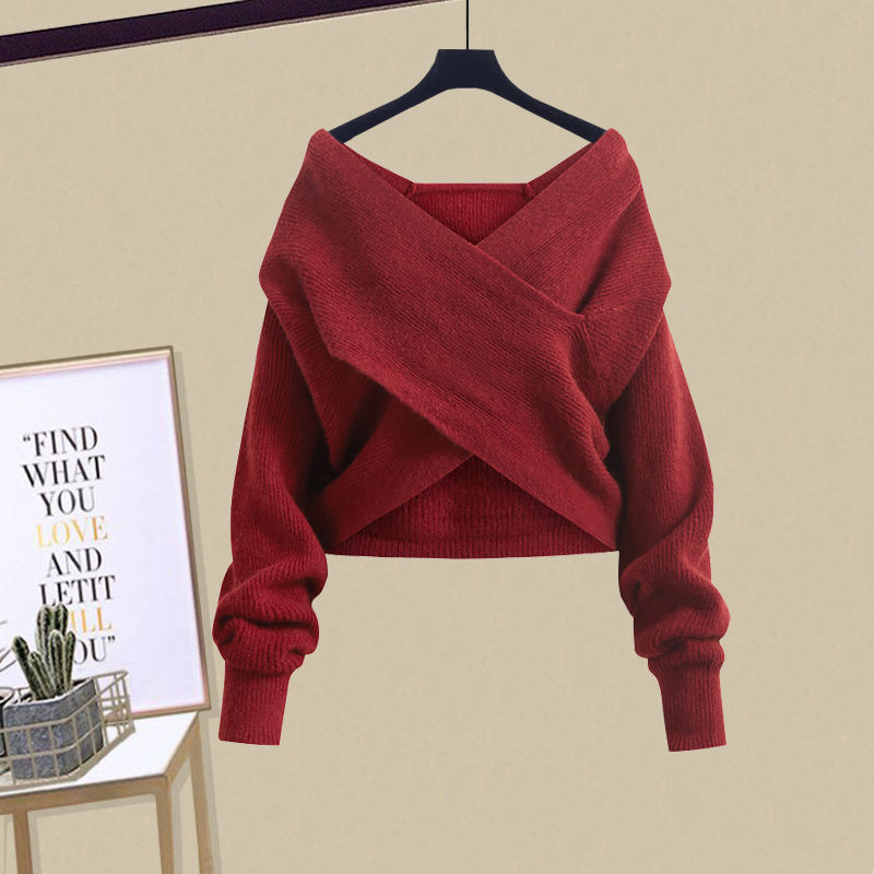 Cozy Knit Off Shoulder Wrap Sweater with Relaxed Fit for Everyday Style