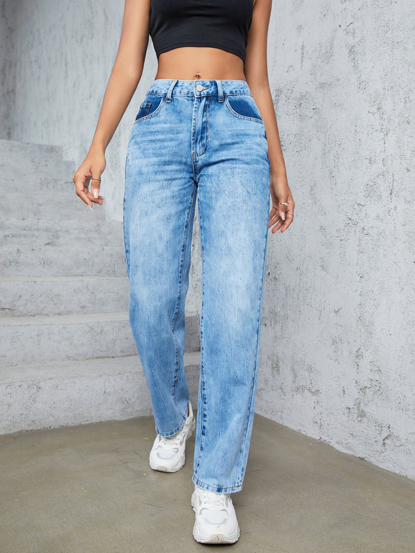 Effortless Light Wash Straight Leg Denim Jeans