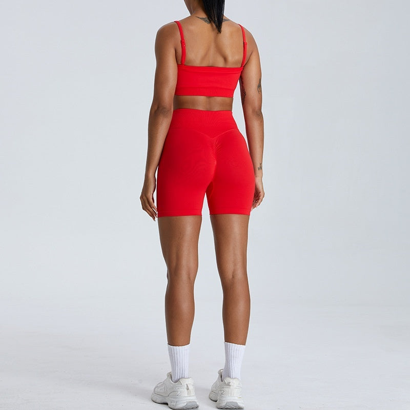 Effortless Seamless Workout Set with High Waisted Leggings and Strappy Sports Bra
