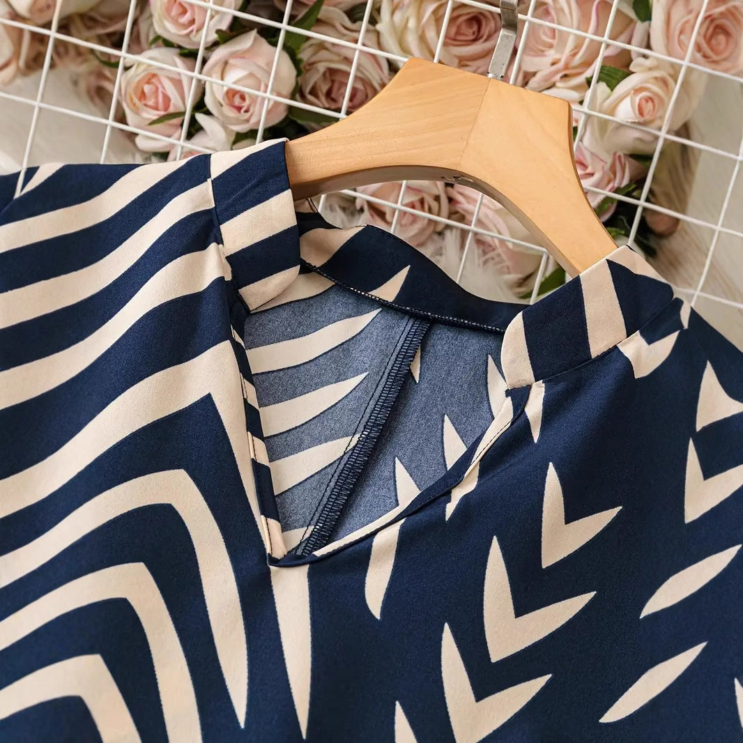 Chic Vacation Style Irregular Striped Tie Waist Midi Dress for Summer