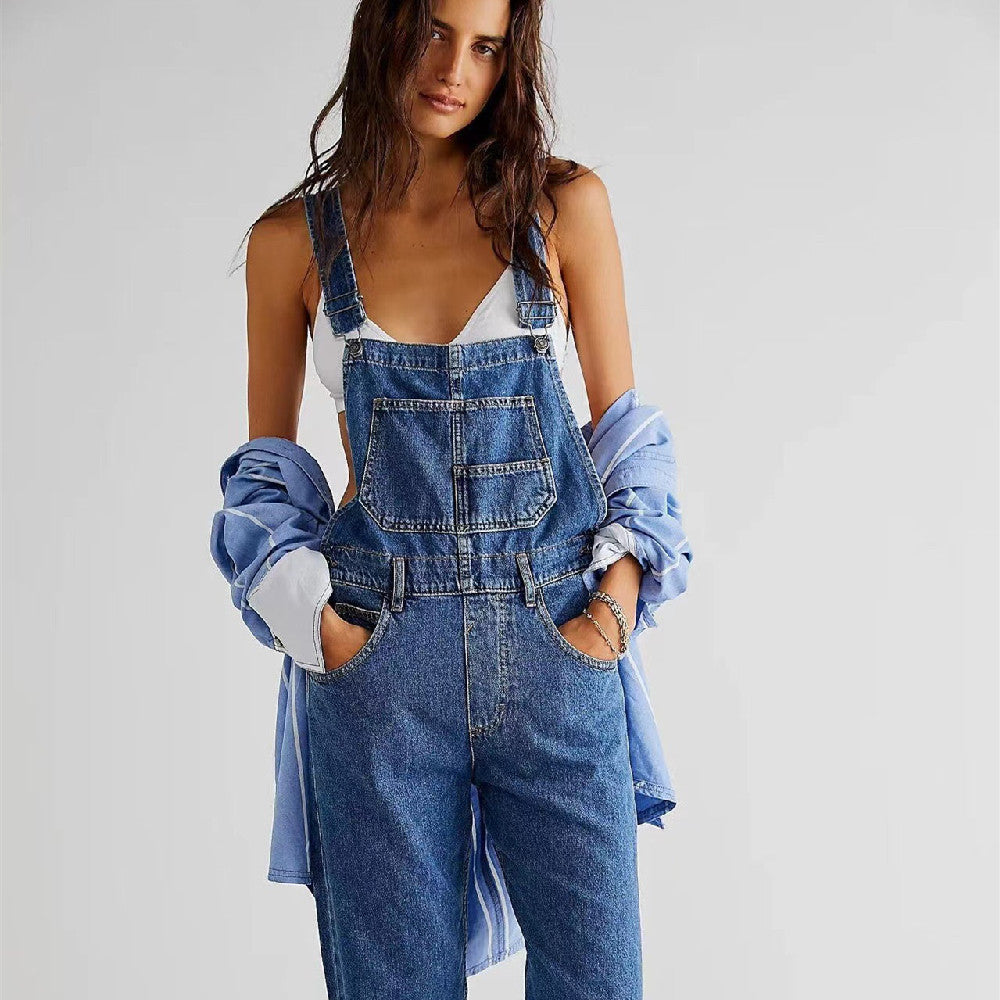 Comfortable Loose Fit Denim Overalls for Casual Everyday Wear