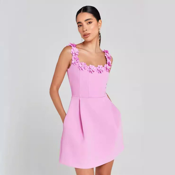Elegant Floral Strap Mini Dress - Ariana Vogue