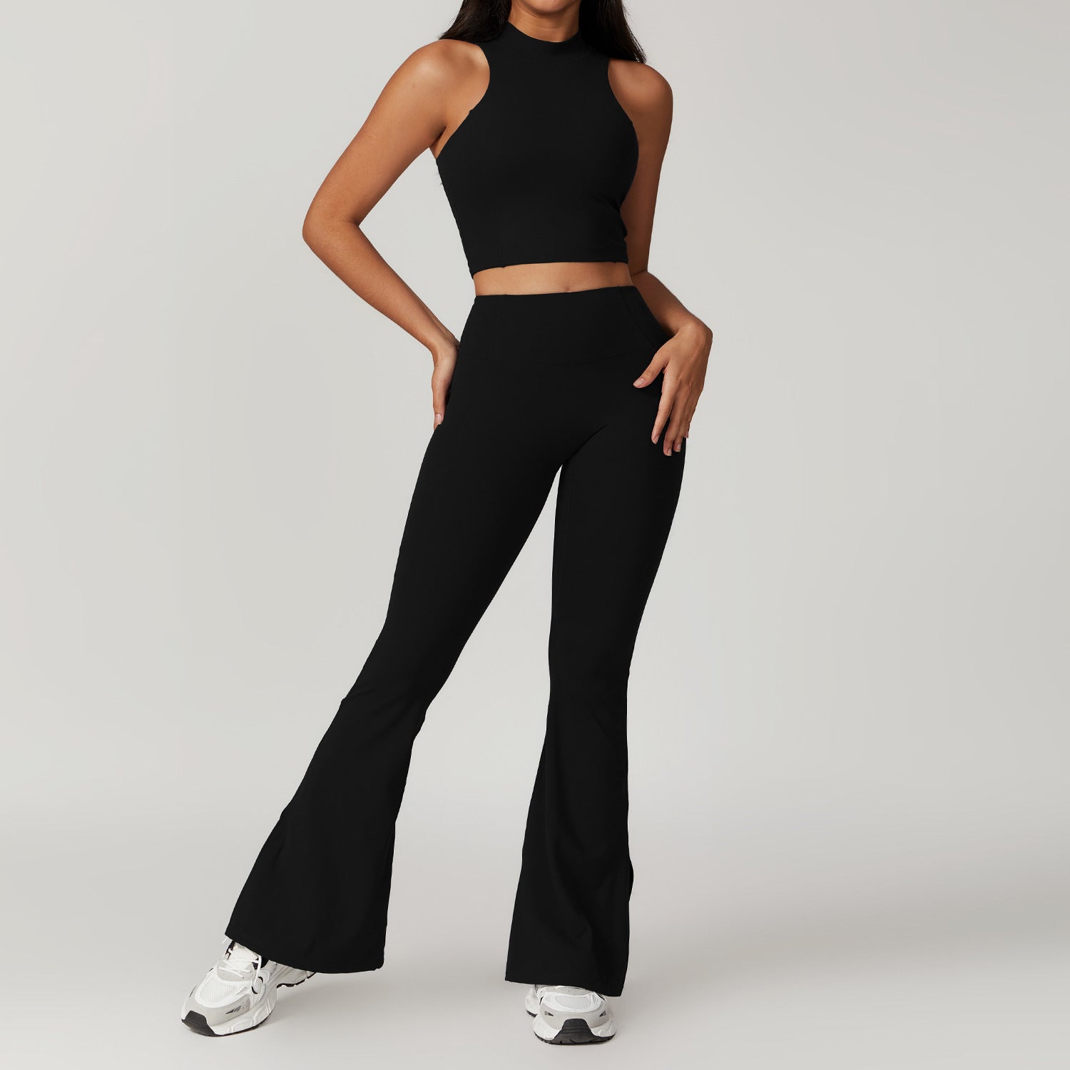 Sleek Mock Neck Crop Top and Athletic Skirt Set for Yoga and TrainingShort