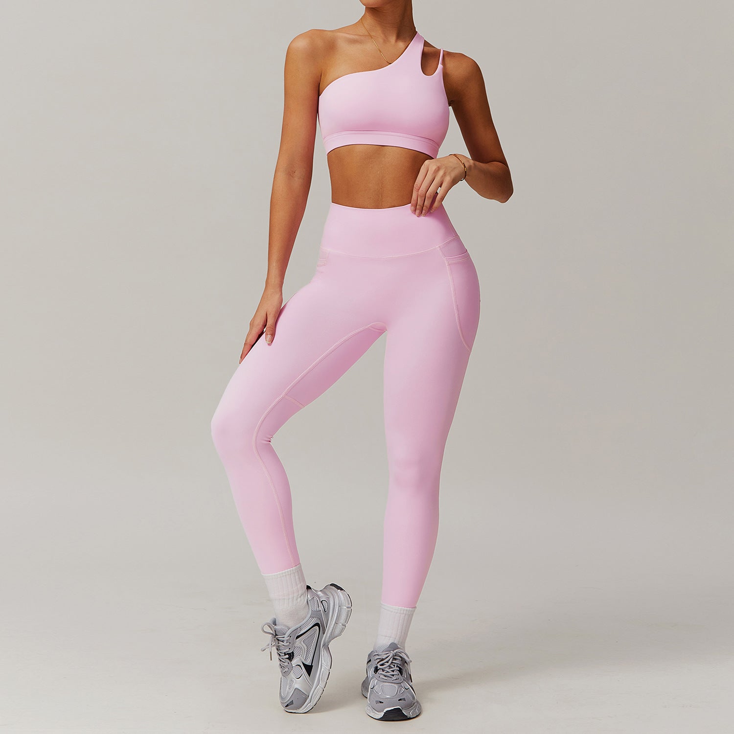 Women's Excellent Quality One Shoulder Sports Bra and High Waist Leggings Fitness Set