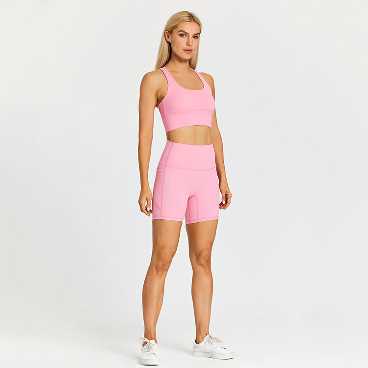 Stylish Women's Quick Drying Athletic Sports Bra and High Waist Biker Shorts Set