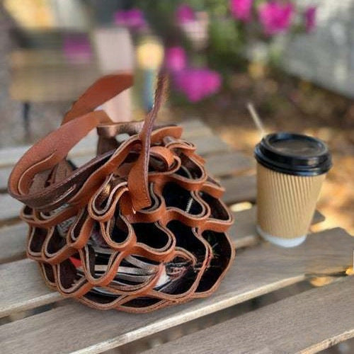 Artisan Handmade Folding Leather Basket Tote Bag - Versatile