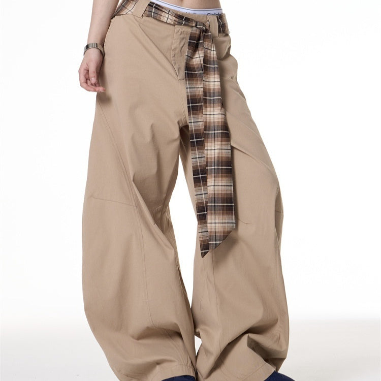 American Retro Khaki Baggy Wide-Leg Trousers - Chic & Comfortable