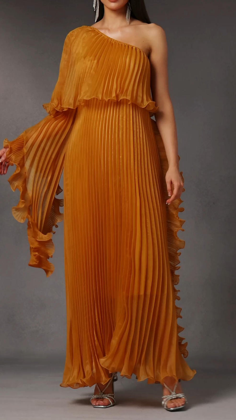 Chic One-Shoulder Pleated Maxi Evening Dress - Ariana Vogue