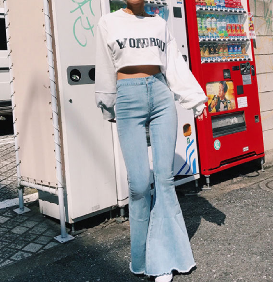 High Waist Stretch Denim Flare Jeans