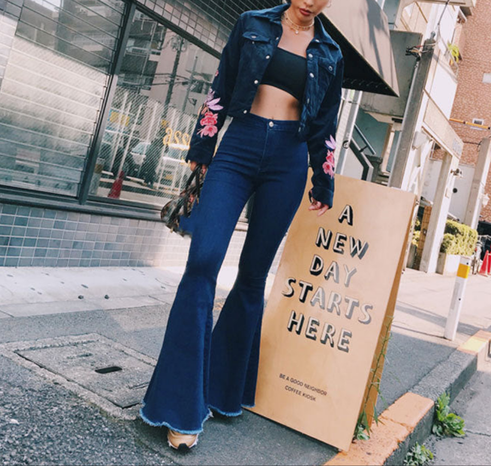 High Waist Stretch Denim Flare Jeans