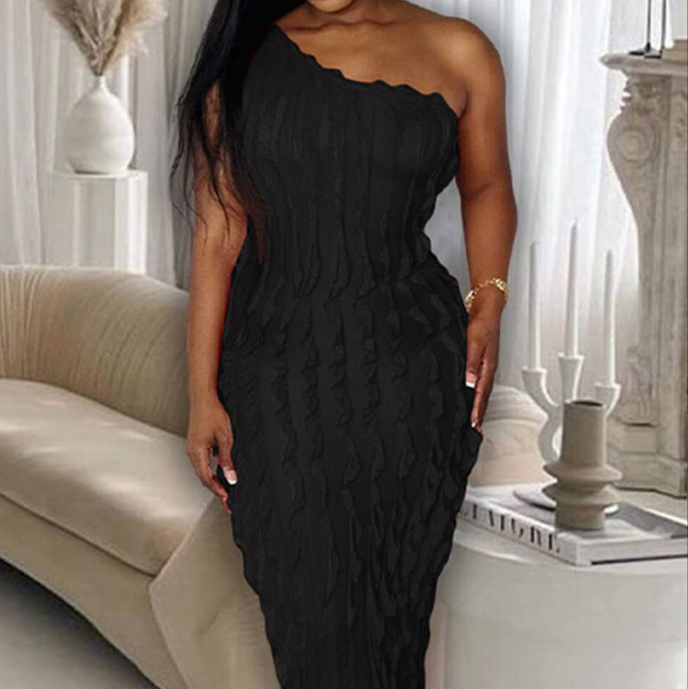 Sleek One Shoulder Backless Maxi Sheath Dress - Bodycon Evening Wear