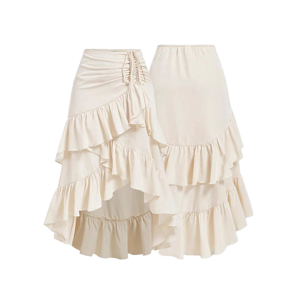 Women's Asymmetric Ruffle Skirt - High Waist Midi