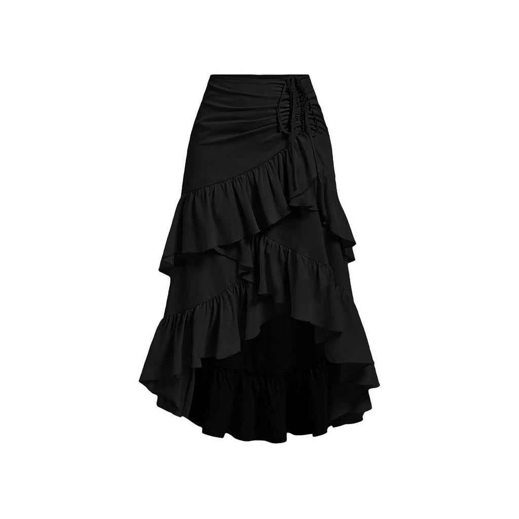 Women's Asymmetric Ruffle Skirt - High Waist Midi