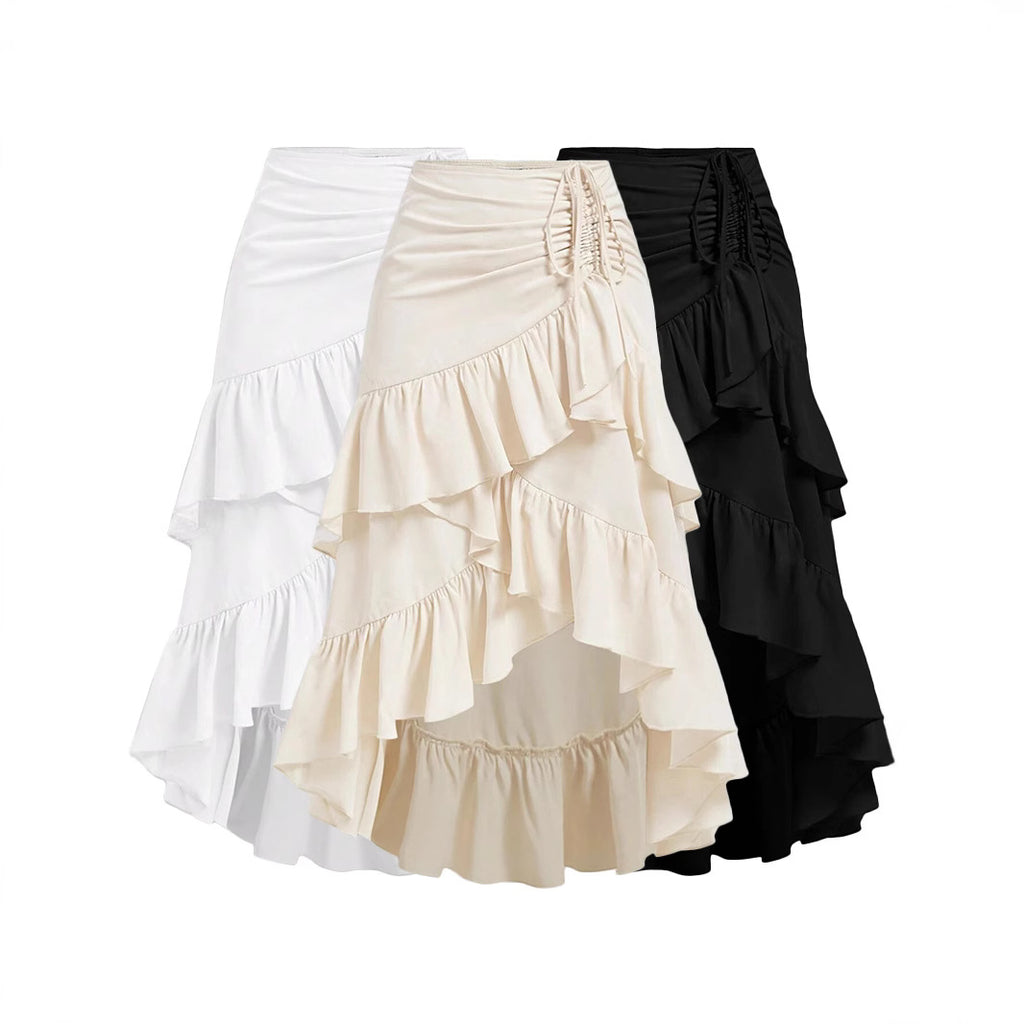 Women's Asymmetric Ruffle Skirt - High Waist Midi