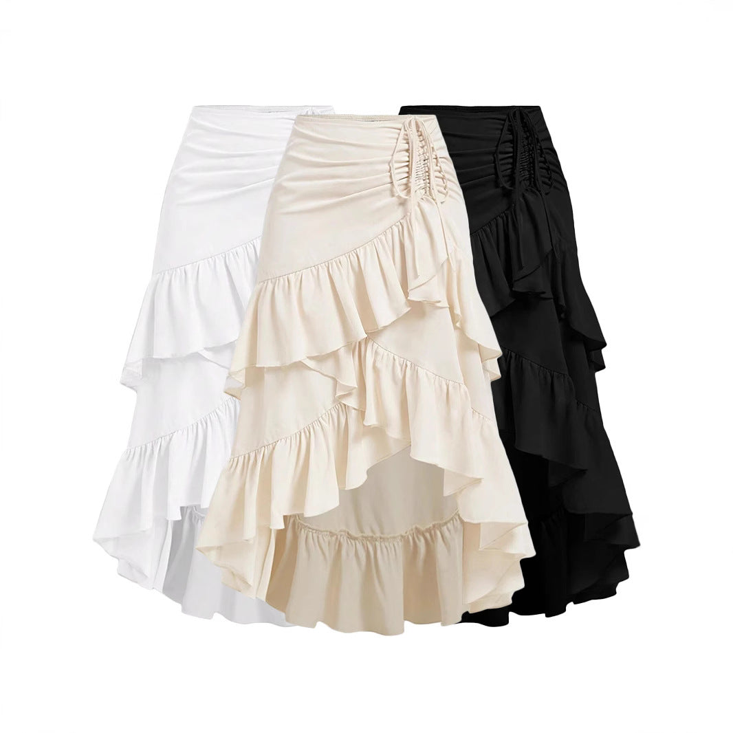 Women's Asymmetric Ruffle Skirt - High Waist Midi