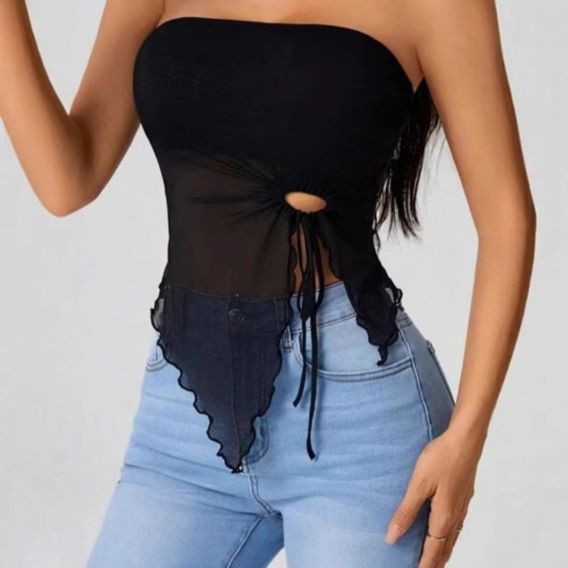 Women's Asymmetric Tube Top - Lace-Up Strapless Blouse