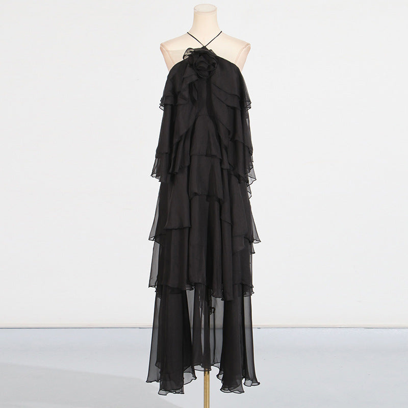 Women's Ruffled Patchwork Gown - Elegant Long Maxi Dress