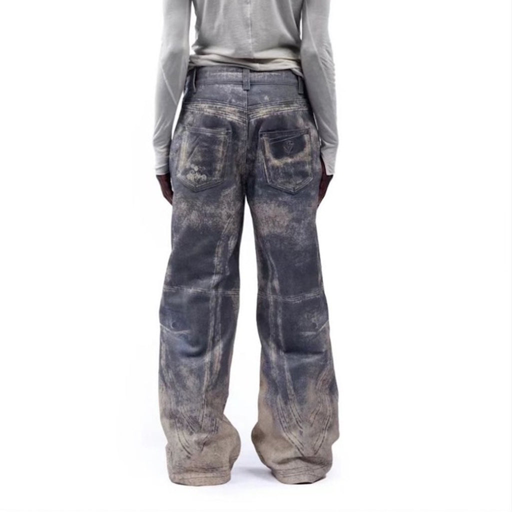 Washed Distressed Wide Leg Jeans