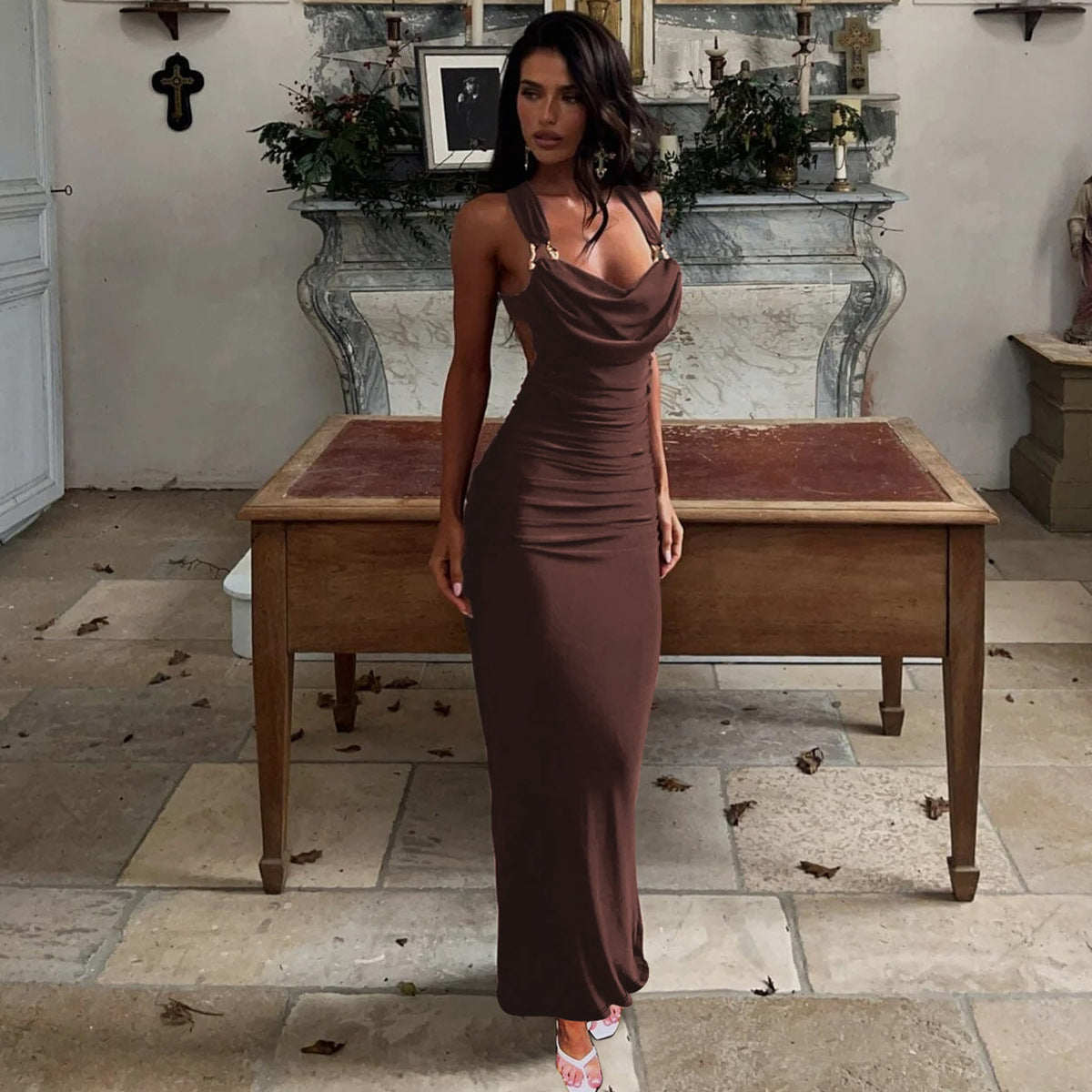 Backless Lace-Up Fishtail Dress - Women's Sexy Maxi Gown