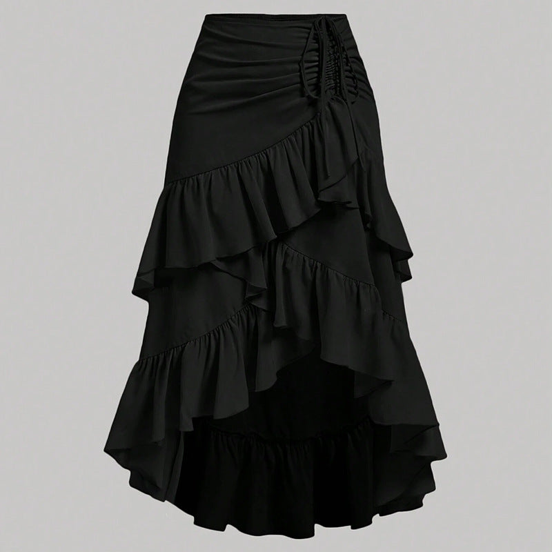 Women's Asymmetric Ruffle Skirt - High Waist Midi