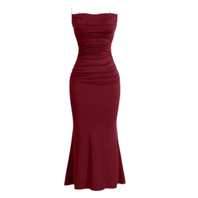 Women's Lace-up Fishtail Dress - Sexy Spaghetti Strap Midi