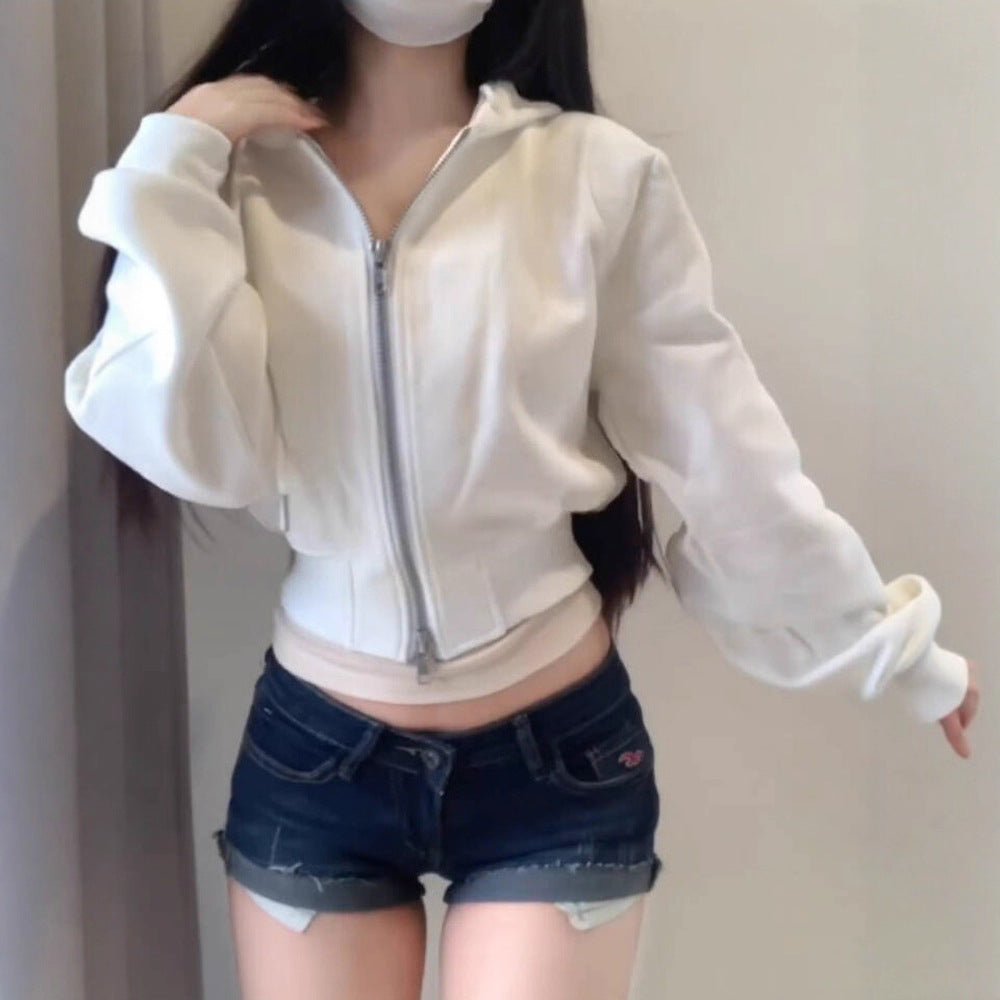 Hot Girl Women's Double Zipper Cinched Hoodie Coat