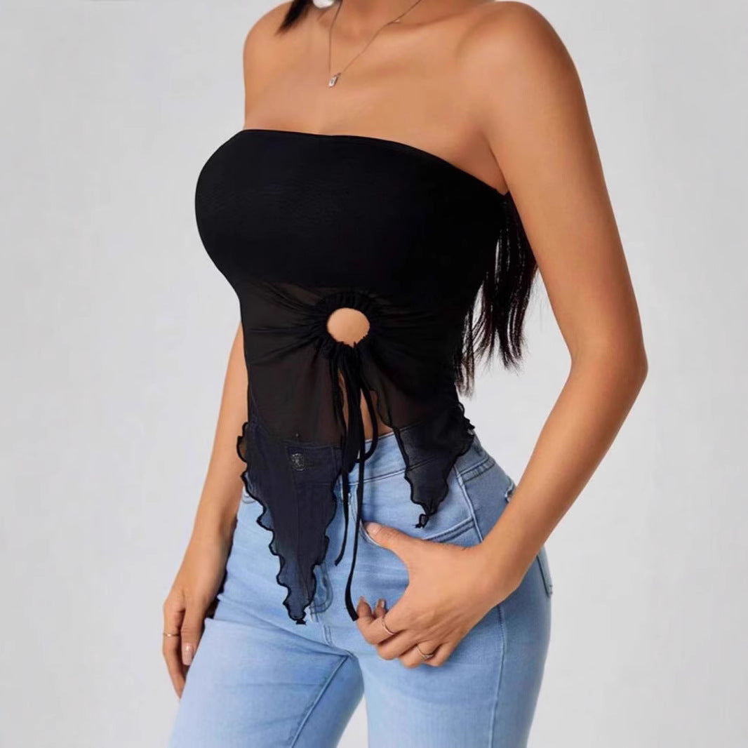 Women's Asymmetric Tube Top - Lace-Up Strapless Blouse