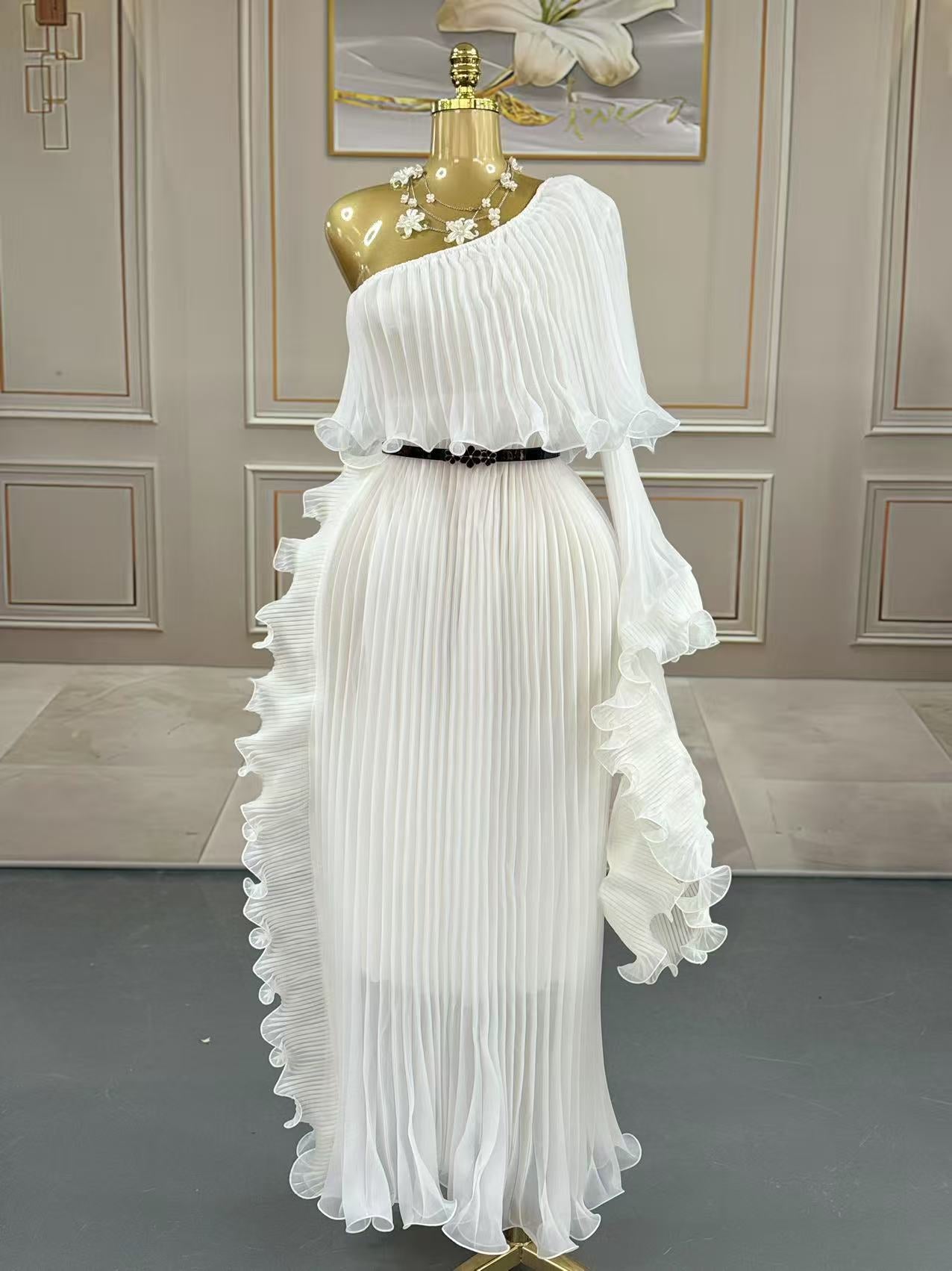 Chic One-Shoulder Pleated Maxi Evening Dress - Ariana Vogue