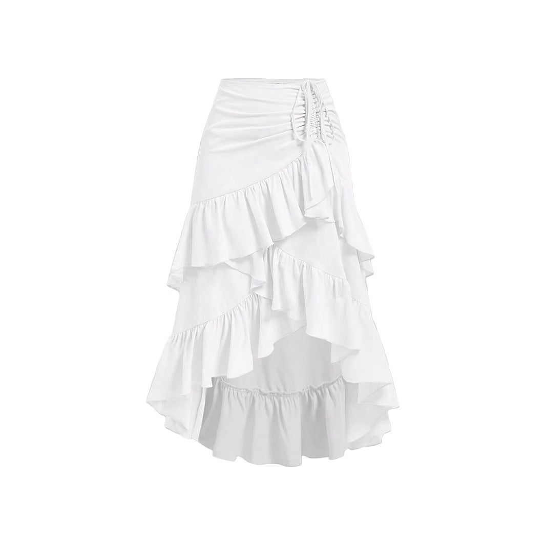 Women's Asymmetric Ruffle Skirt - High Waist Midi