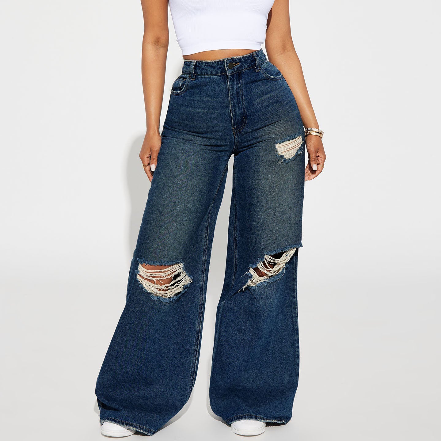 Nova High-Waist Ripped Wide-Leg Jeans