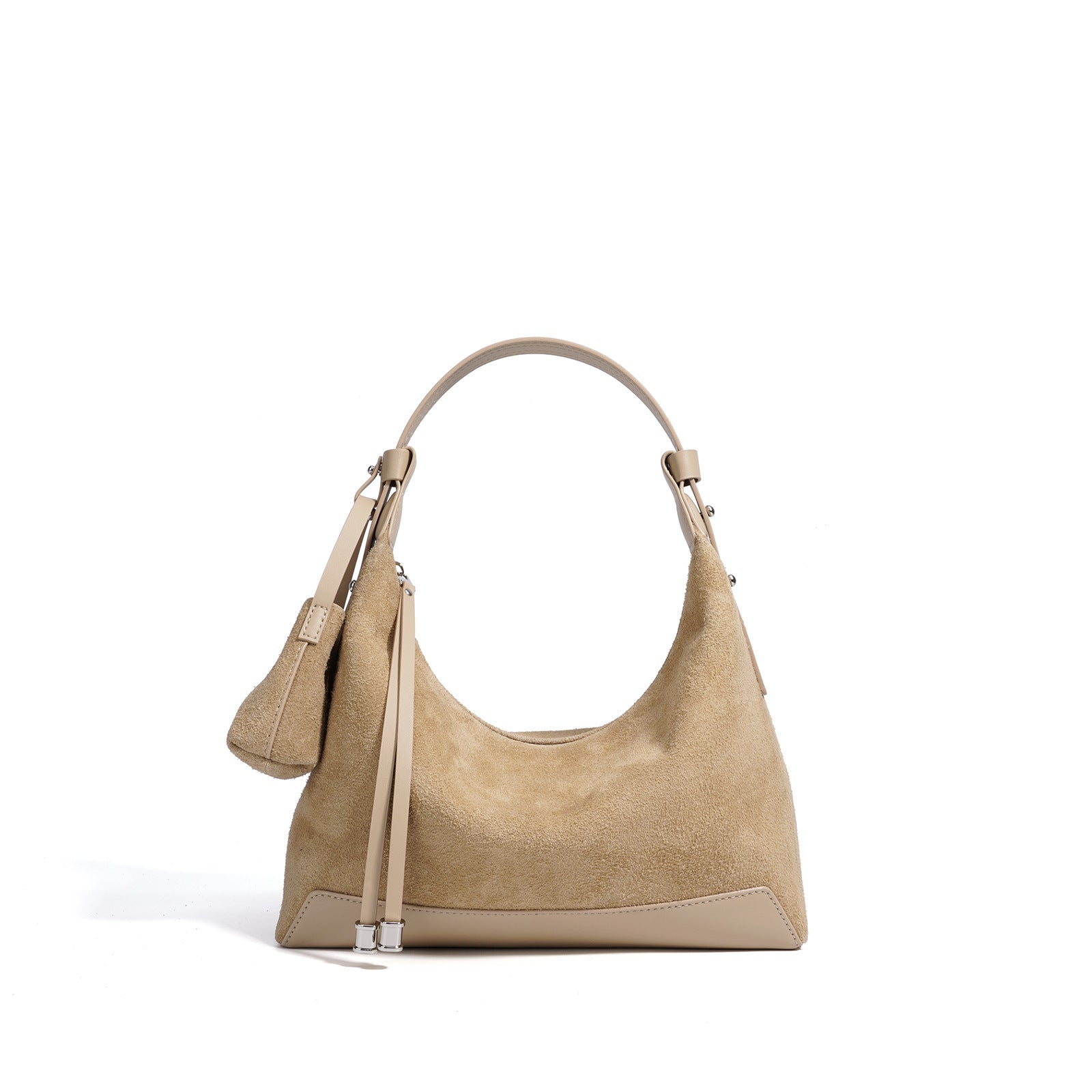 Elegant Genuine Leather Shoulder Bag with Suede Finish and Practical Compartments