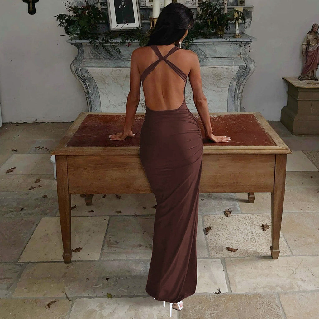 Backless Lace-Up Fishtail Dress - Women's Sexy Maxi Gown