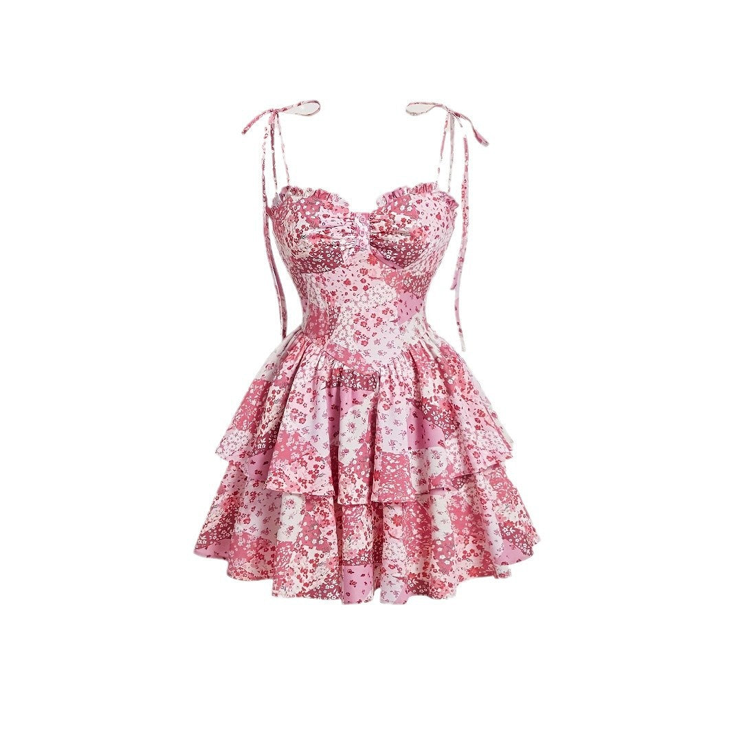 Women's Floral Tiered Dress - Retro Summer Mini Style