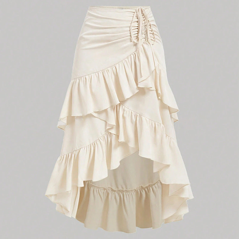 Women's Asymmetric Ruffle Skirt - High Waist Midi