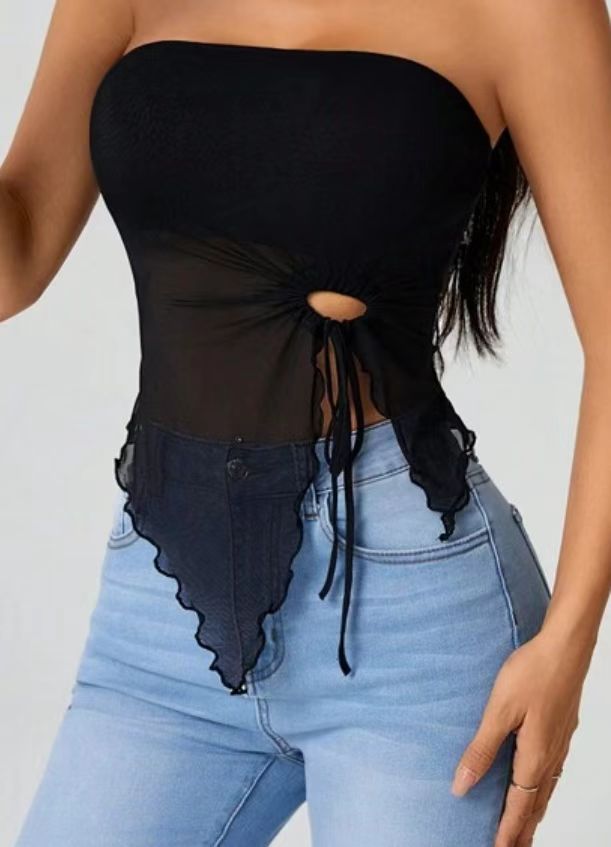 Women's Asymmetric Tube Top - Lace-Up Strapless Blouse