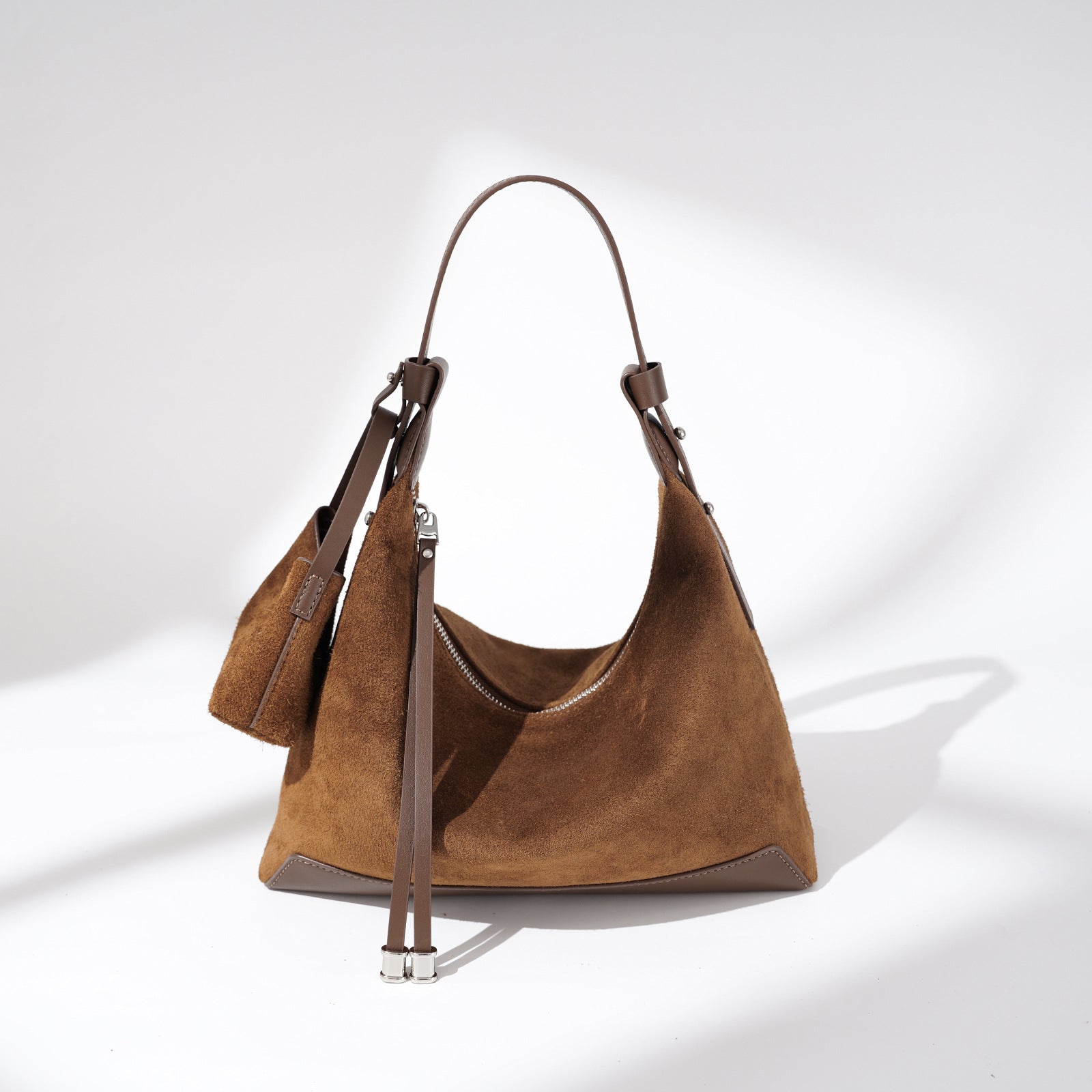 Elegant Genuine Leather Shoulder Bag with Suede Finish and Practical Compartments