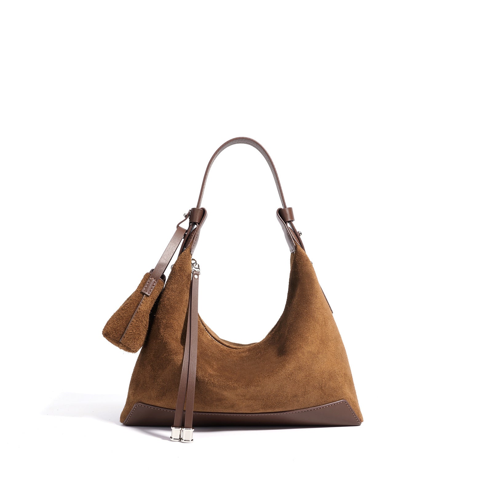 Elegant Genuine Leather Shoulder Bag with Suede Finish and Practical Compartments