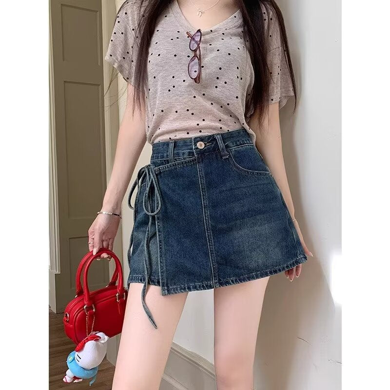 Fashionable Asymmetric High Waist Denim Skort with Irregular Hem for Summer