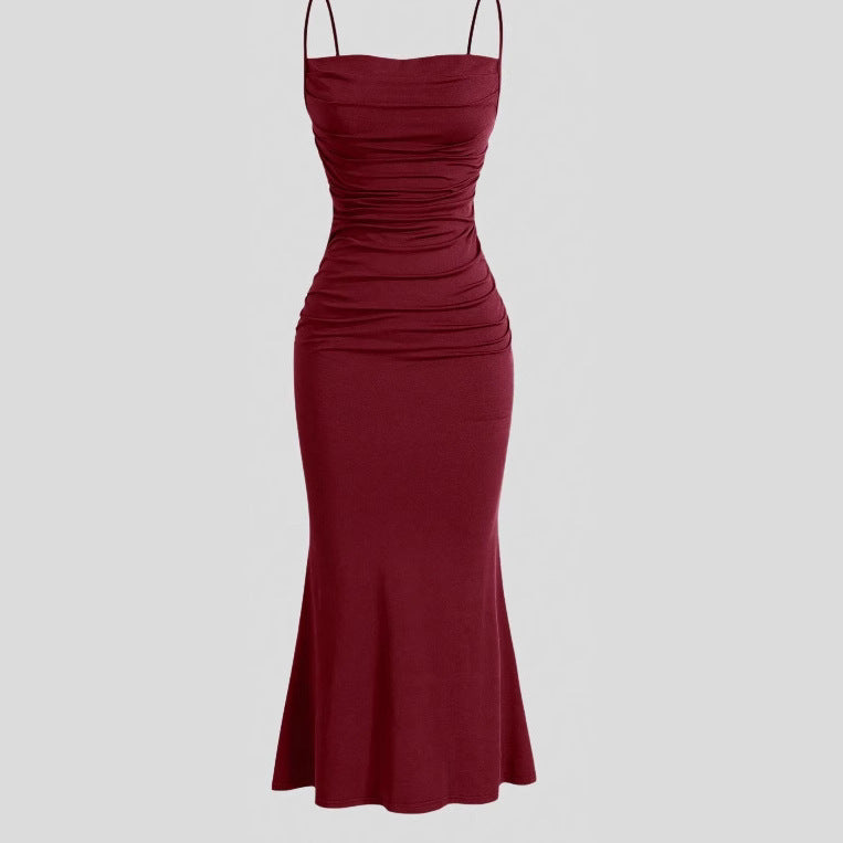 Women's Lace-up Fishtail Dress - Sexy Spaghetti Strap Midi