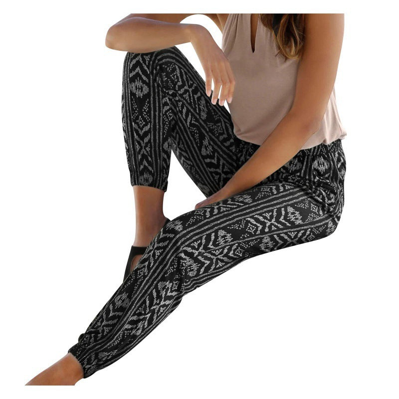 Women's Comfortable Elastic Waist Printed Patterned Pocket Drawstring Casual Trousers