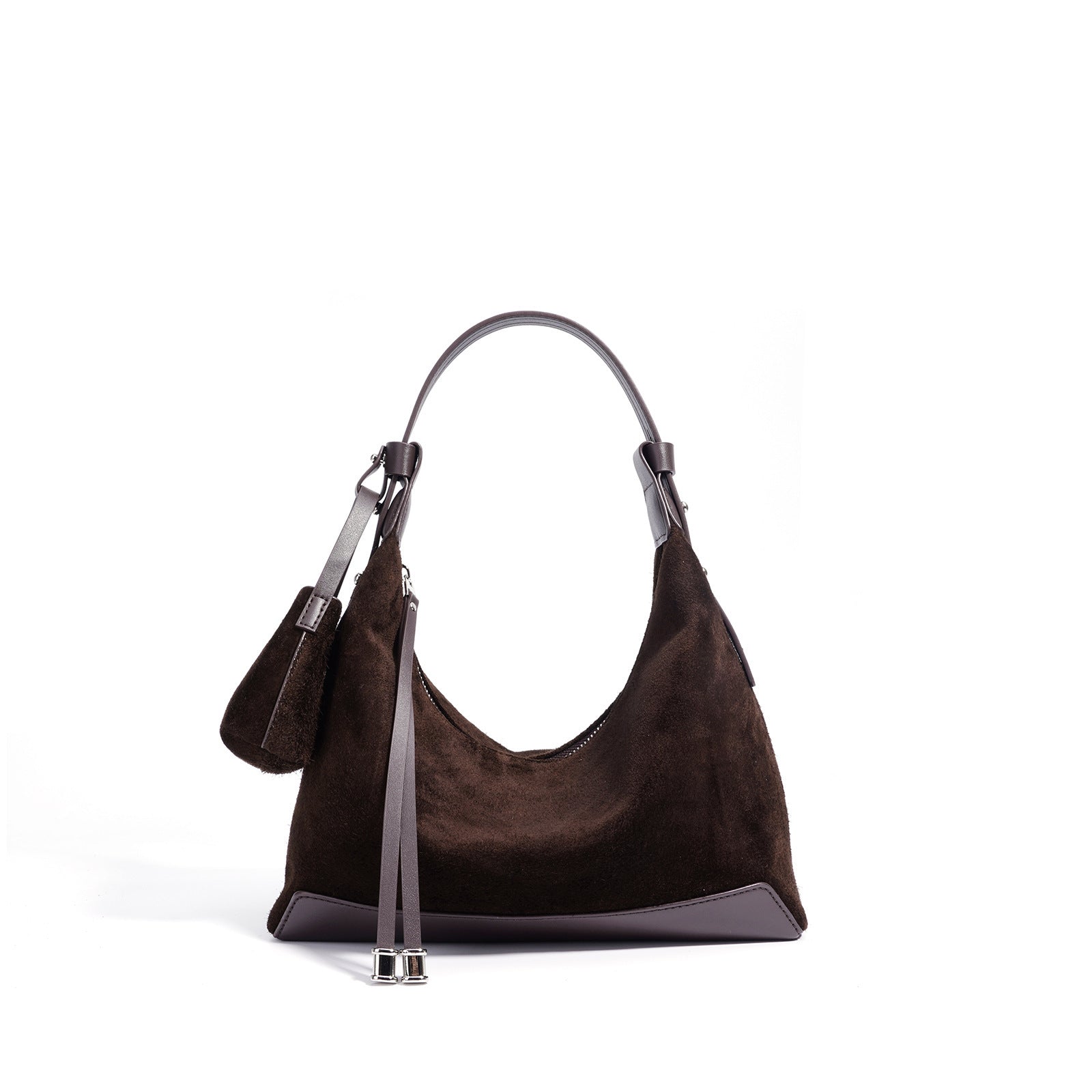 Elegant Genuine Leather Shoulder Bag with Suede Finish and Practical Compartments