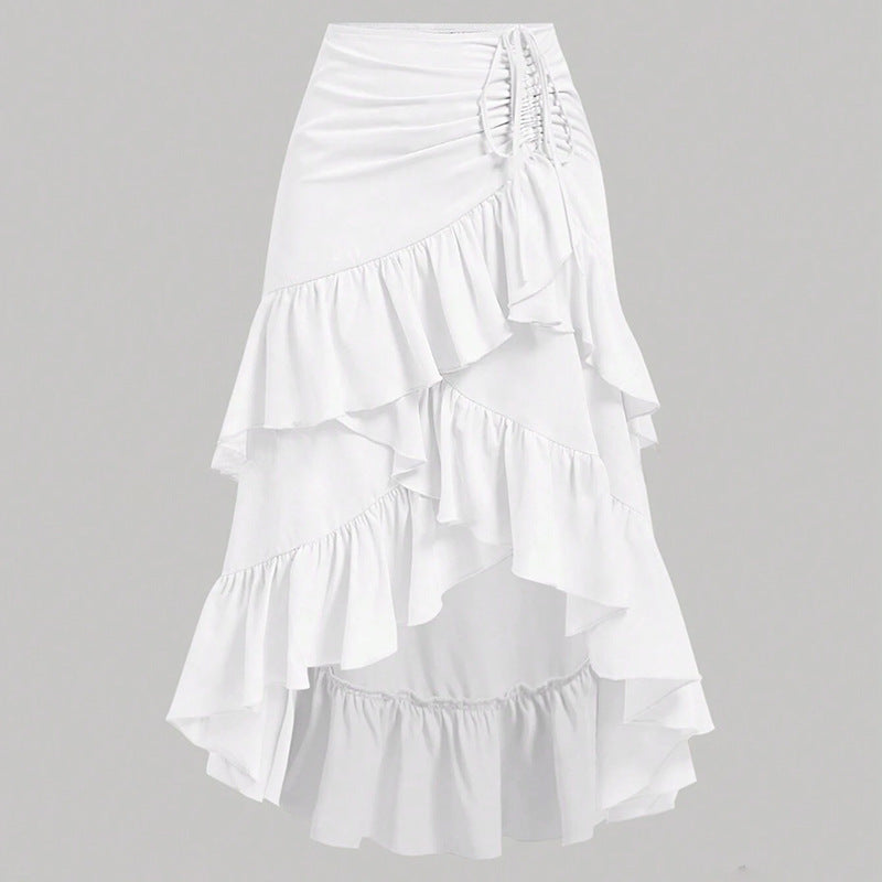 Women's Asymmetric Ruffle Skirt - High Waist Midi