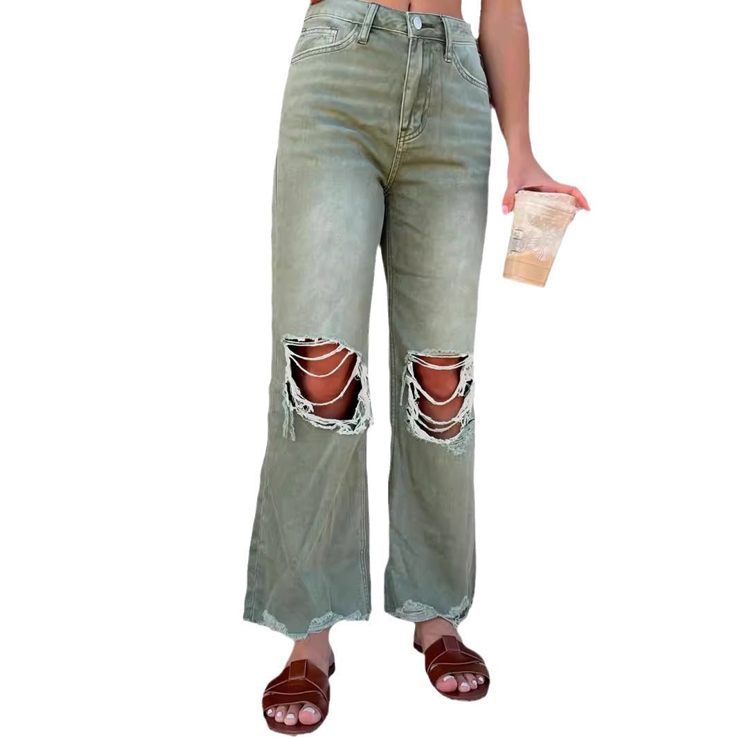 Rebel High-Waist Ripped Crop Jeans