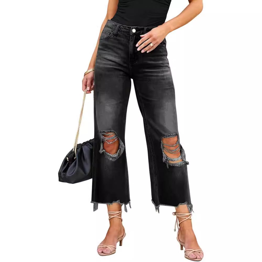 Rebel High-Waist Ripped Crop Jeans