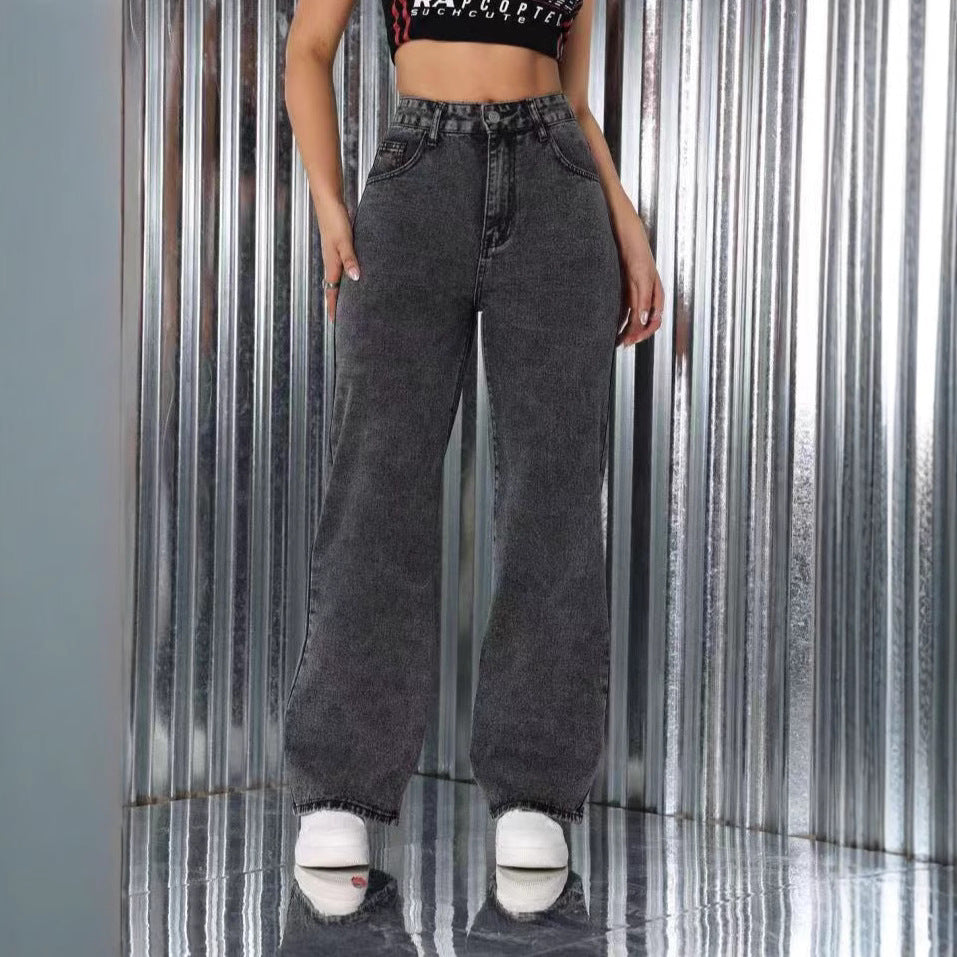 Trendy Embroidered Loose Fit High-Waist Jeans